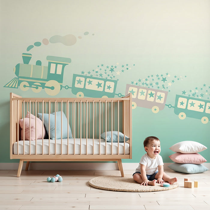 Papel de parede quarto bebê | Čarobni vlak s sjajnim zvijezdama