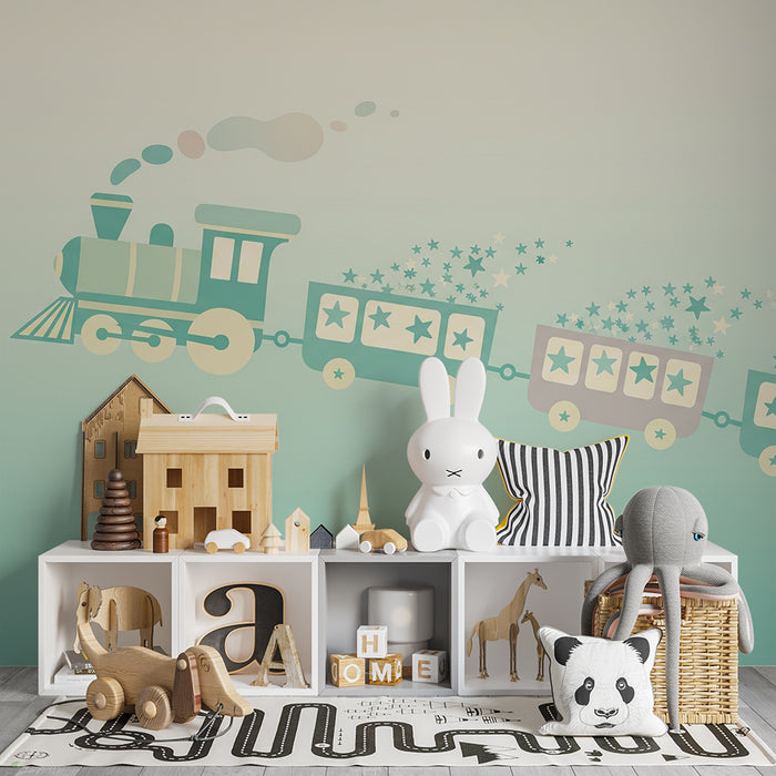 Papel de parede quarto bebê | Čarobni vlak s sjajnim zvijezdama