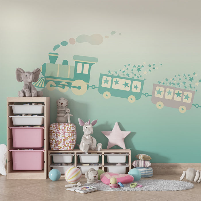 Papel de parede quarto bebê | Čarobni vlak s sjajnim zvijezdama