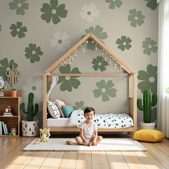 Papier peint chambre bébé | Trèfles à quatre feuilles tout en vert