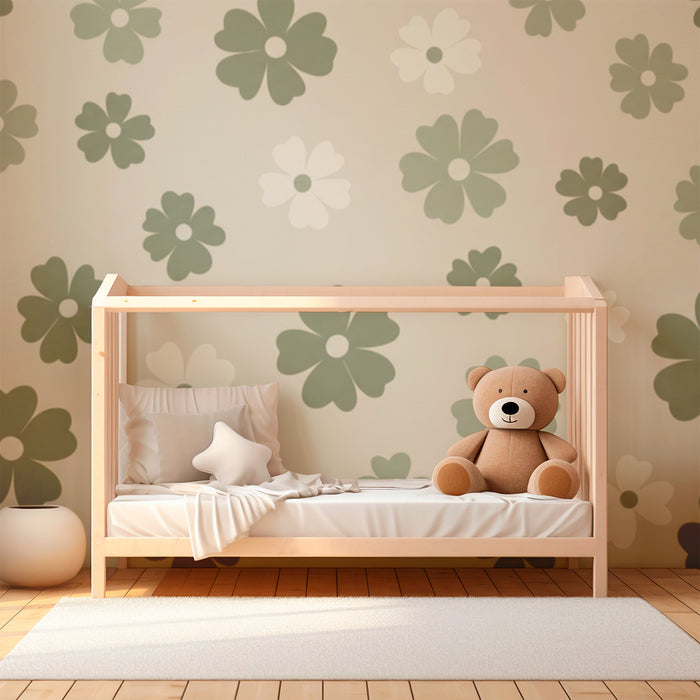 Papier peint chambre bébé | Trèfles à quatre feuilles tout en vert