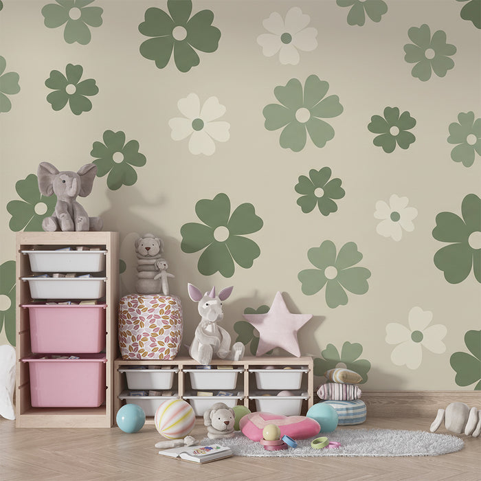 Papier peint chambre bébé | Trèfles à quatre feuilles tout en vert