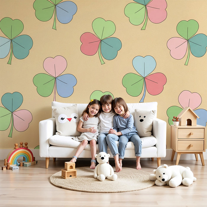 Papel de parede para quarto de bebé | Trevos coloridos