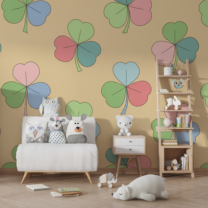 Papel de parede para quarto de bebé | Trevos coloridos