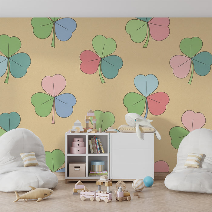 Papel de parede para quarto de bebé | Trevos coloridos