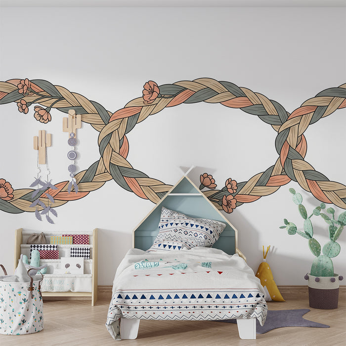 Babykamer behang | Fijne bloemenvlechten in zachte tinten