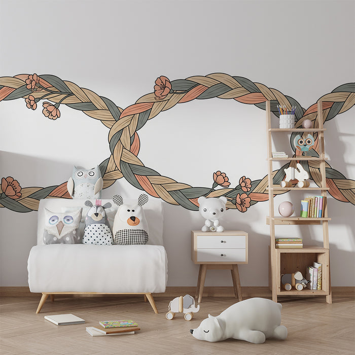 Babykamer behang | Fijne bloemenvlechten in zachte tinten