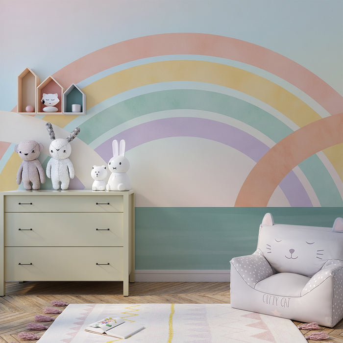 Papier peint chambre bébé | Triple Arc-en-ciel pastel