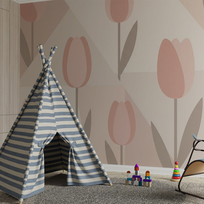 Papier peint chambre bébé | Tulipes douces et géométrie pastel