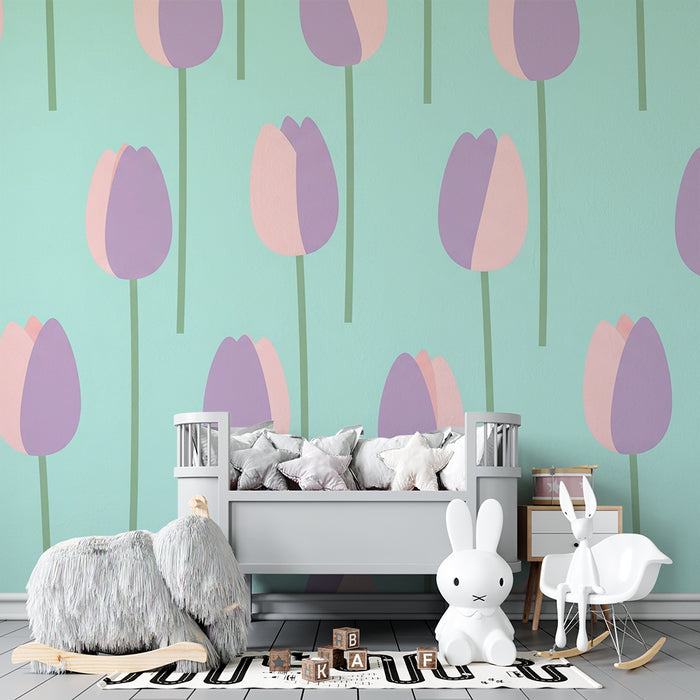 Papier de parede quarto bebê | Tulipani pastello su sfondo morbido