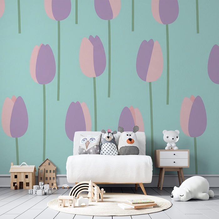Papier de parede quarto bebê | Tulipani pastello su sfondo morbido