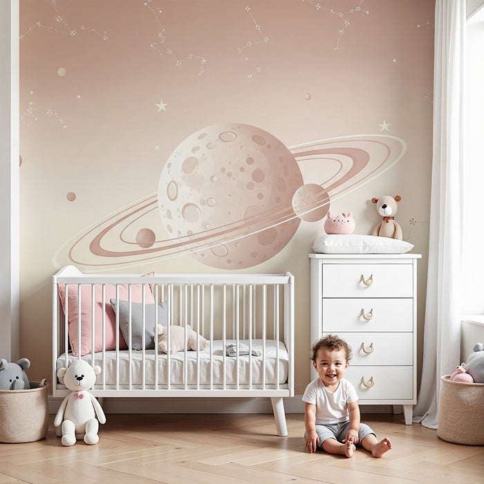 Papier peint chambre bébé | Univers céleste avec planètes et constellations