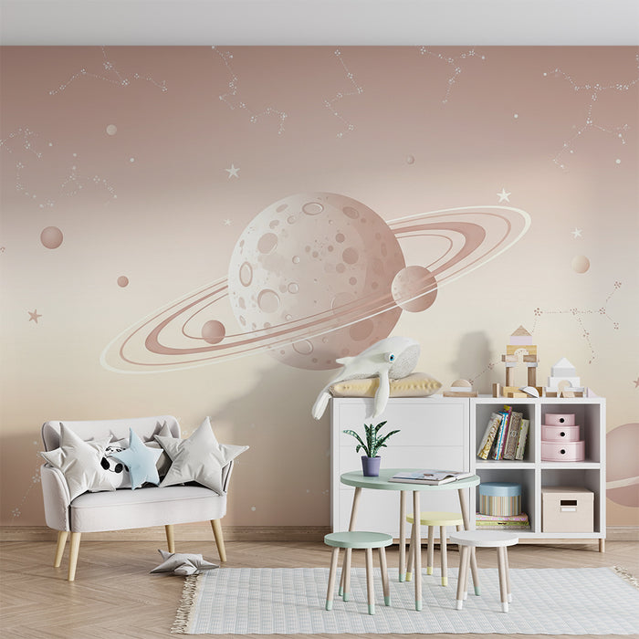 Papier peint chambre bébé | Univers céleste avec planètes et constellations