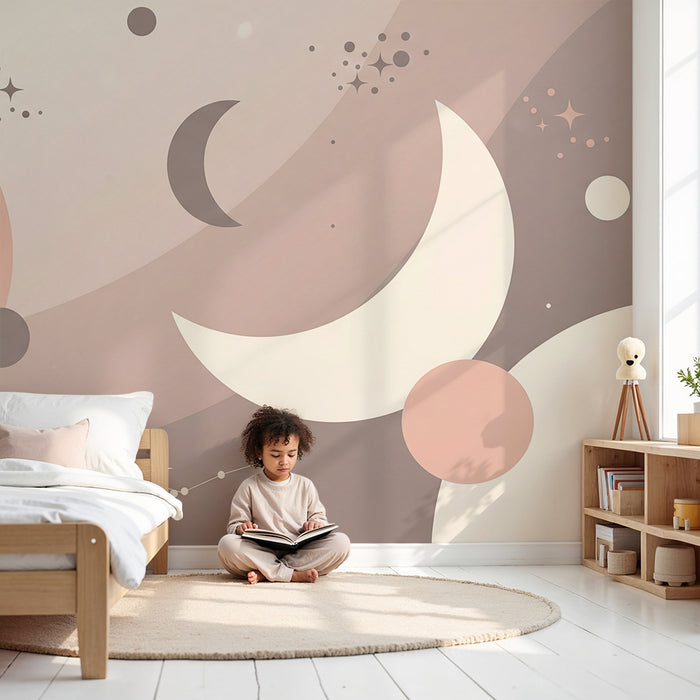 Papier peint chambre bébé | Univers céleste avec planètes et douces étoiles