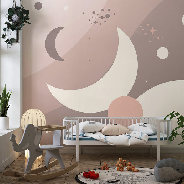Papier peint chambre bébé | Univers céleste avec planètes et douces étoiles