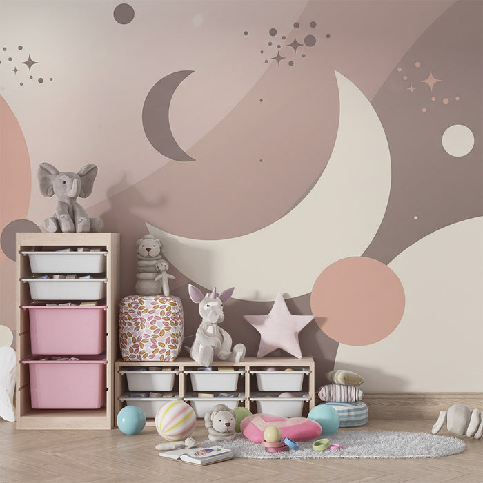Papier peint chambre bébé | Univers céleste avec planètes et douces étoiles