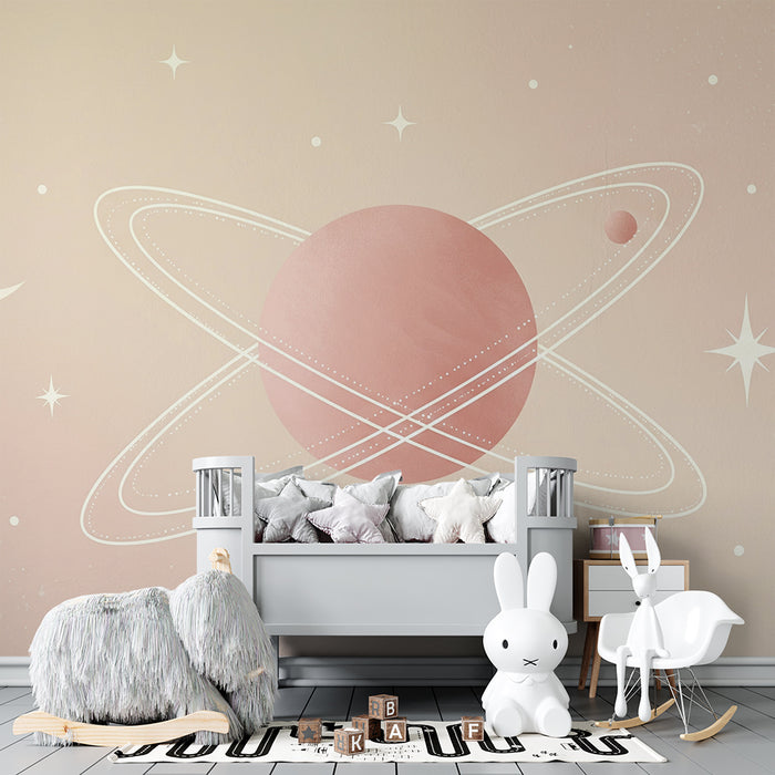 Papier peint chambre bébé | Univers céleste avec planètes et étoiles douces