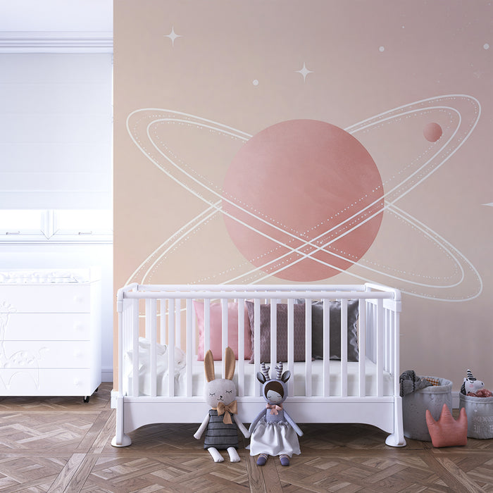Papier peint chambre bébé | Univers céleste avec planètes et étoiles douces