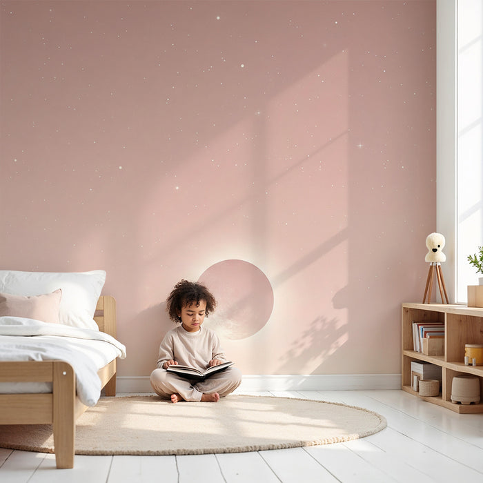 Papier peint chambre bébé | Univers céleste doux avec lune et étoiles