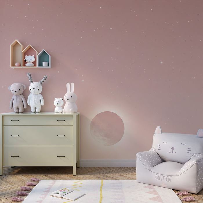 Papier peint chambre bébé | Univers céleste doux avec lune et étoiles