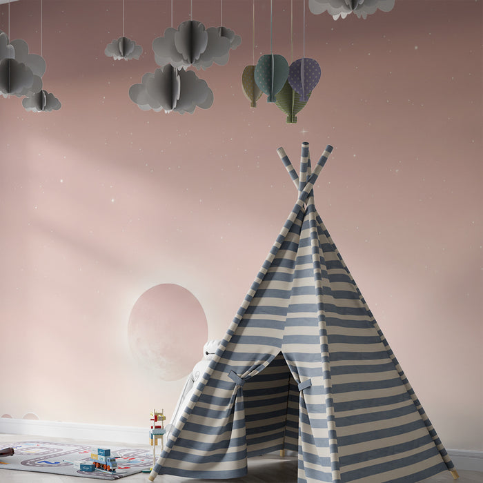 Papier peint chambre bébé | Univers céleste doux avec lune et étoiles