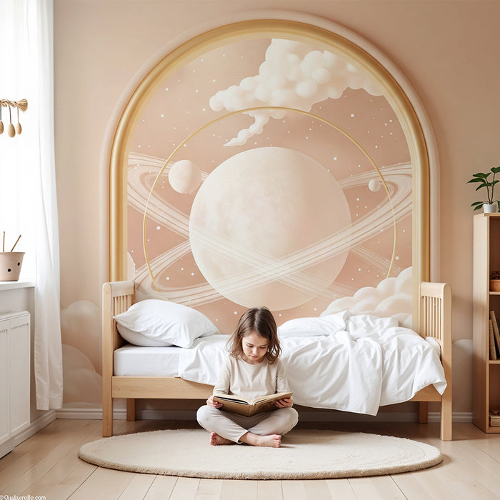 Papier peint chambre bébé | Univers céleste entre nuages et planètes