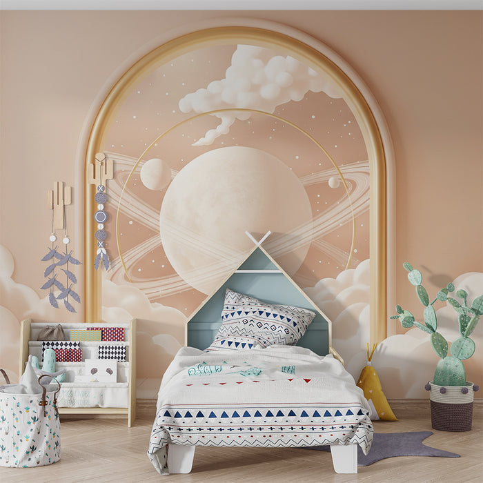 Papier peint chambre bébé | Univers céleste entre nuages et planètes
