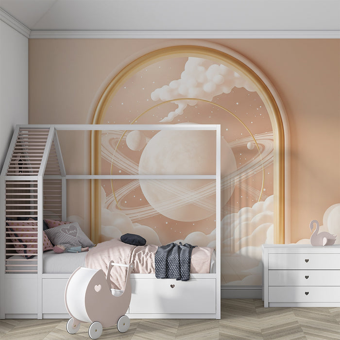 Papier peint chambre bébé | Univers céleste entre nuages et planètes