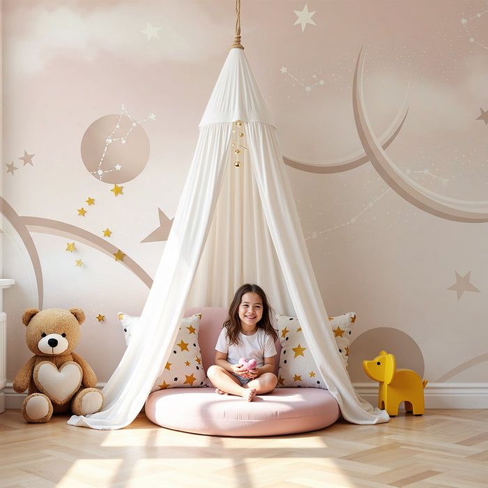 Papier peint chambre bébé | Univers étoilé avec constellations et planètes douces