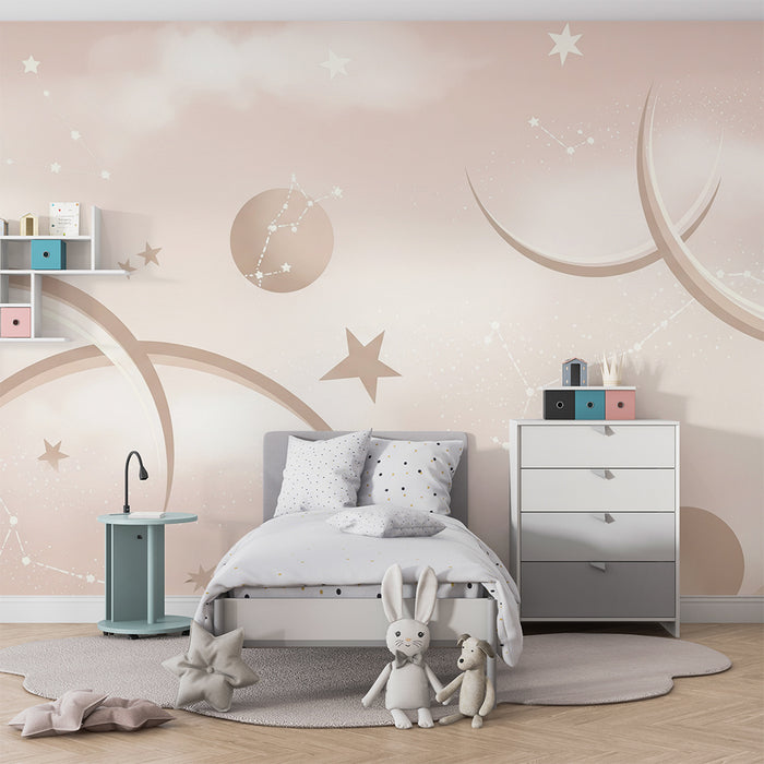 Papier peint chambre bébé | Univers étoilé avec constellations et planètes douces