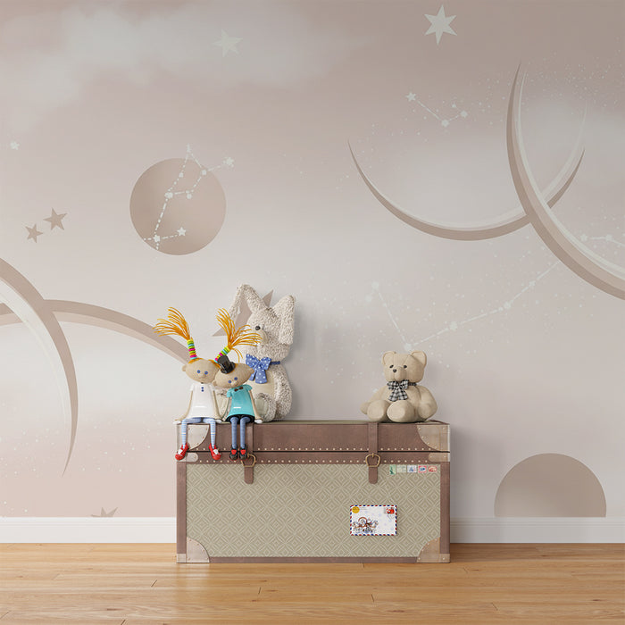 Papier peint chambre bébé | Univers étoilé avec constellations et planètes douces