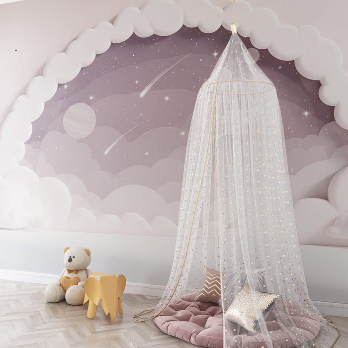 Papier peint chambre bébé | Univers étoilé avec nuages doux