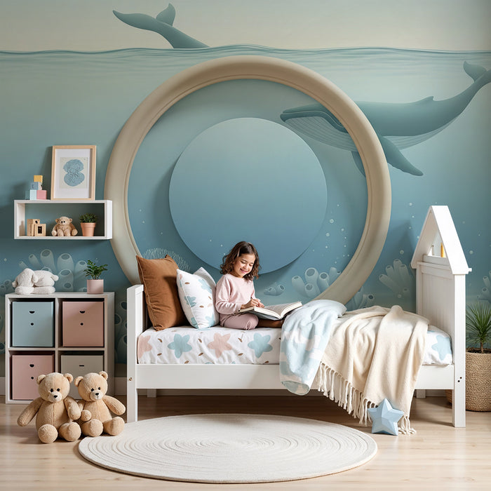Papier peint chambre bébé | Univers marin apaisant avec baleines et coraux