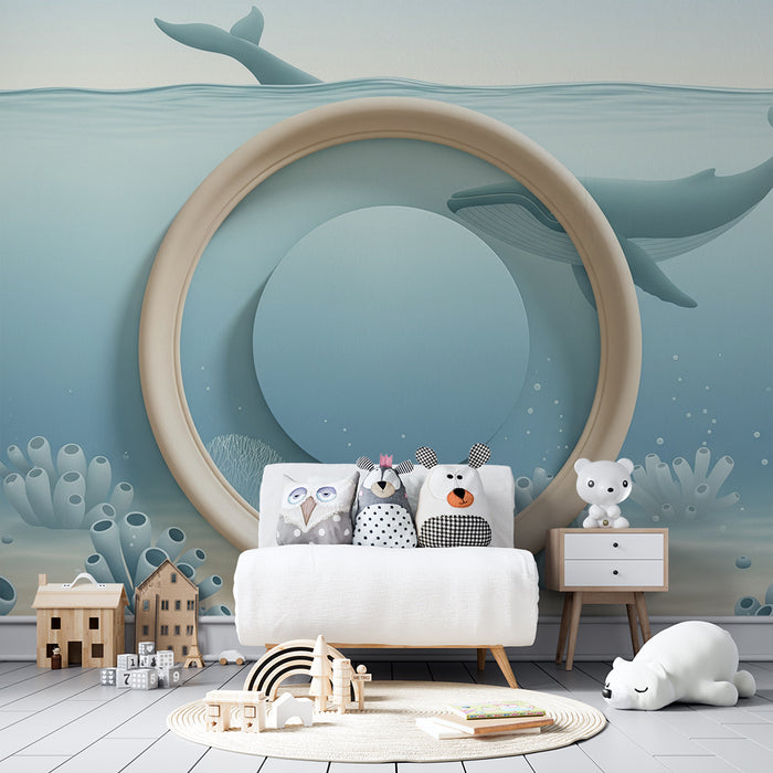 Papier peint chambre bébé | Univers marin apaisant avec baleines et coraux
