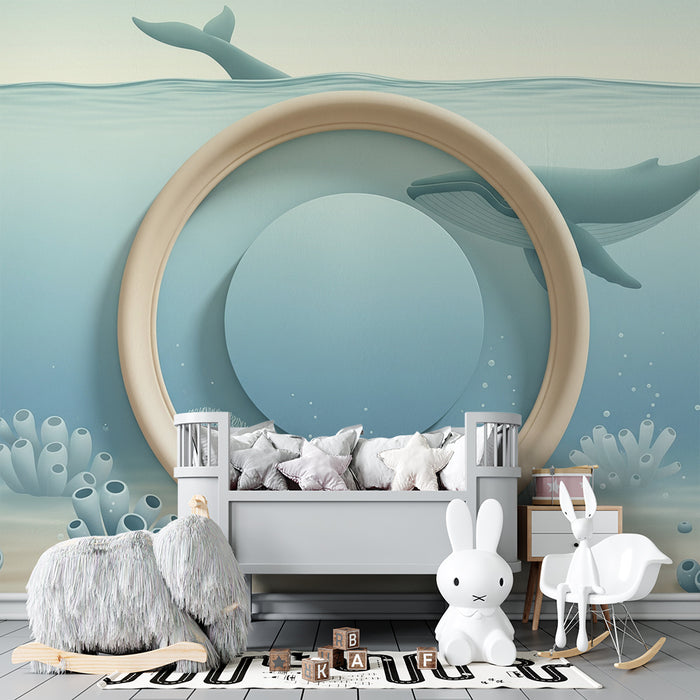 Papier peint chambre bébé | Univers marin apaisant avec baleines et coraux