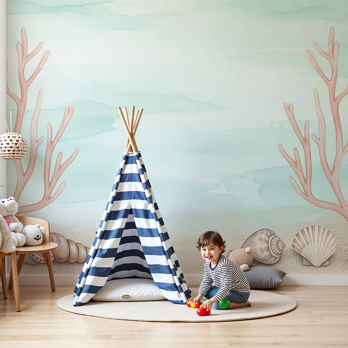 Barntapet | Lugnt havstema med koraller och snäckor