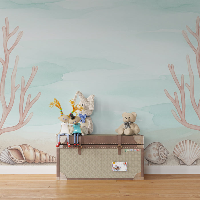 Barntapet | Lugnt havstema med koraller och snäckor