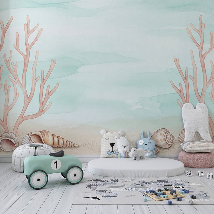 Barntapet | Lugnt havstema med koraller och snäckor