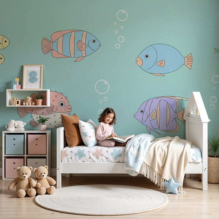 Behang babykamer | Kleurrijke onderwaterwereld met tropische vissen en koraal