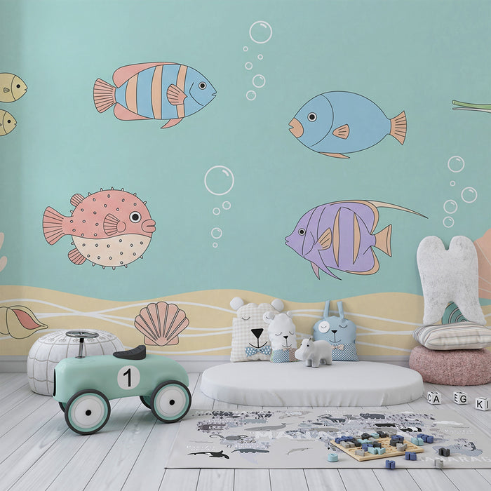Behang babykamer | Kleurrijke onderwaterwereld met tropische vissen en koraal