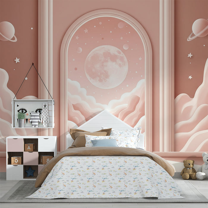 Papier peint chambre bébé | Univers onirique avec nuages et lune