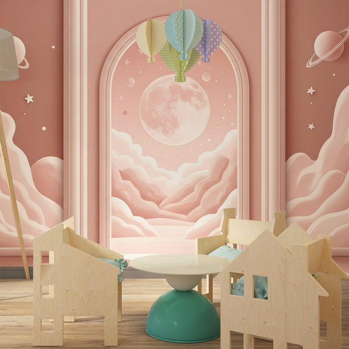 Papier peint chambre bébé | Univers onirique avec nuages et lune