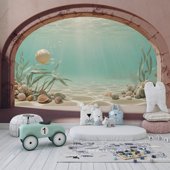 Papier peint chambre bébé | Univers sous-marin apaisant avec coquillages et algues