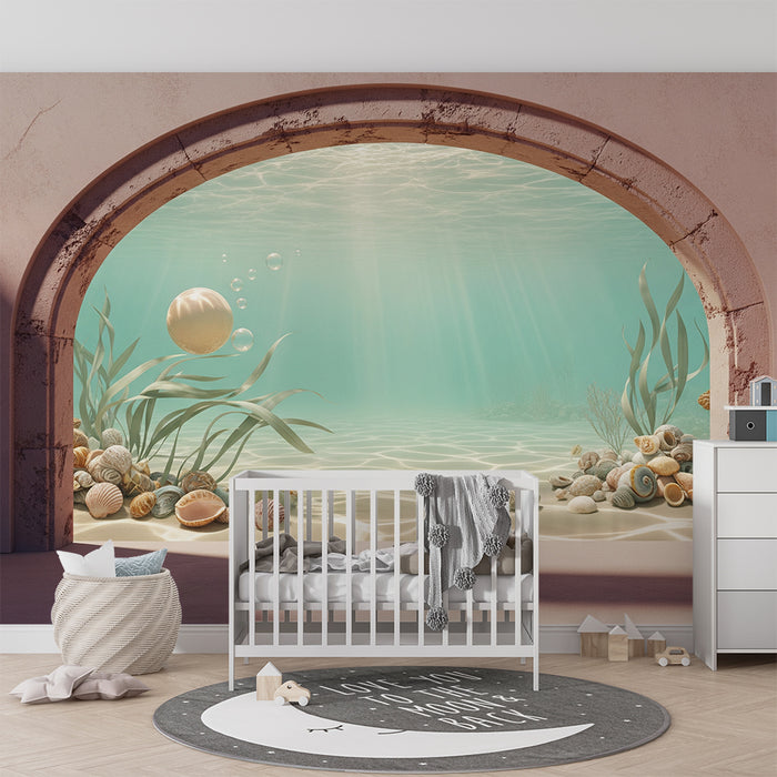 Papier peint chambre bébé | Univers sous-marin apaisant avec coquillages et algues