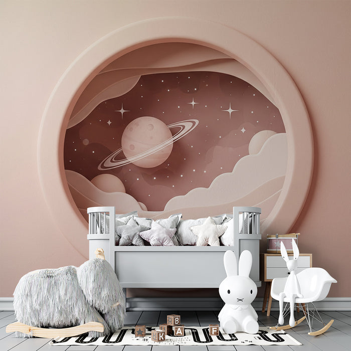 Papier peint chambre bébé | Univers spatial doux entre planètes et étoiles