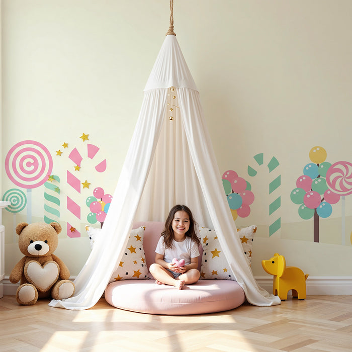 Tapet pentru camera copilului | Univers dulce cu bomboane și pomi colorați