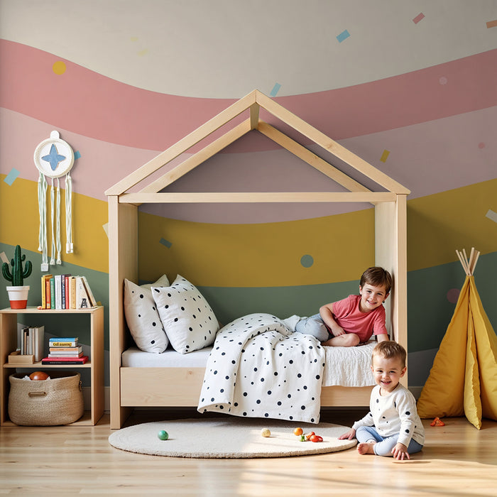 Papier peint chambre bébé | Vagues colorées et confettis joyeux