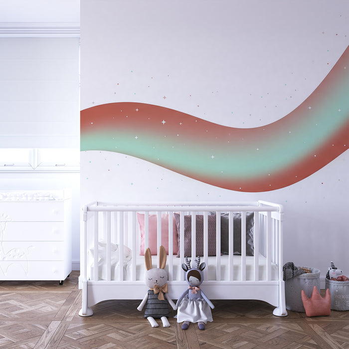 Papier peint chambre bébé | Vagues douces aux teintes pastel avec étoiles scintillantes