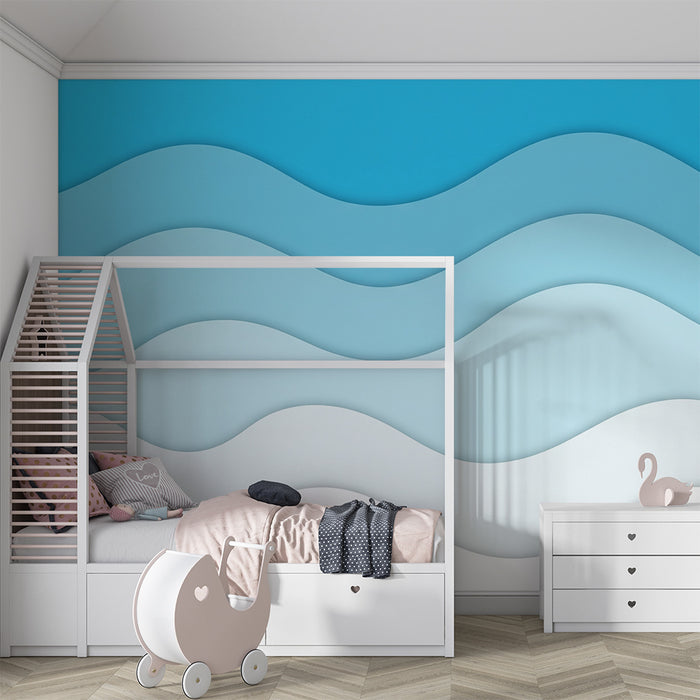 Børneværelse tapet | Bløde bølger i graduerede blå nuancer