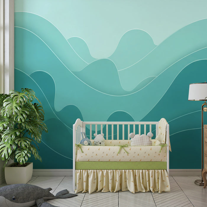 Papier peint chambre bébé | Vagues douces en dégradé de bleu et vert